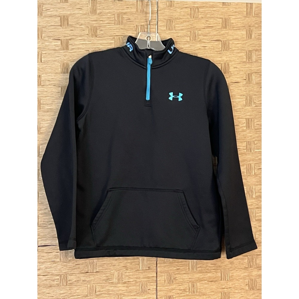 Under Armour Cold Gear Quarter Zip Pullover Black & Teal Youth Large